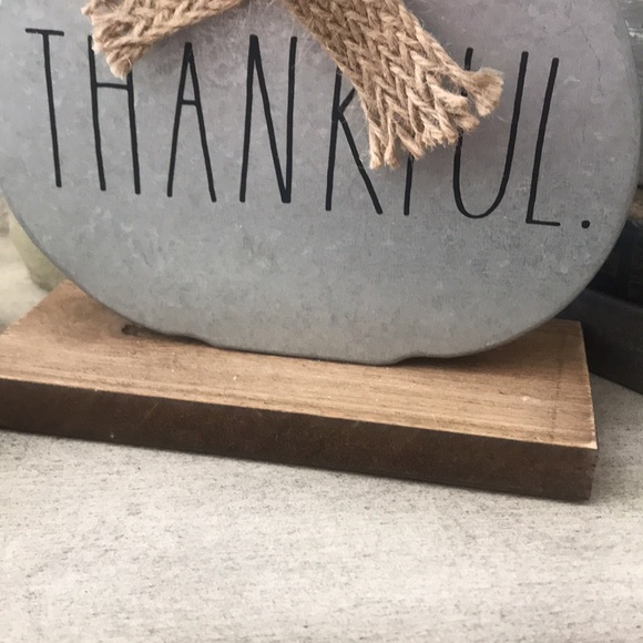 Rae Dunn Rustic Farmhouse fall galvanized pumpkin on wooden base - Picture 3 of 6